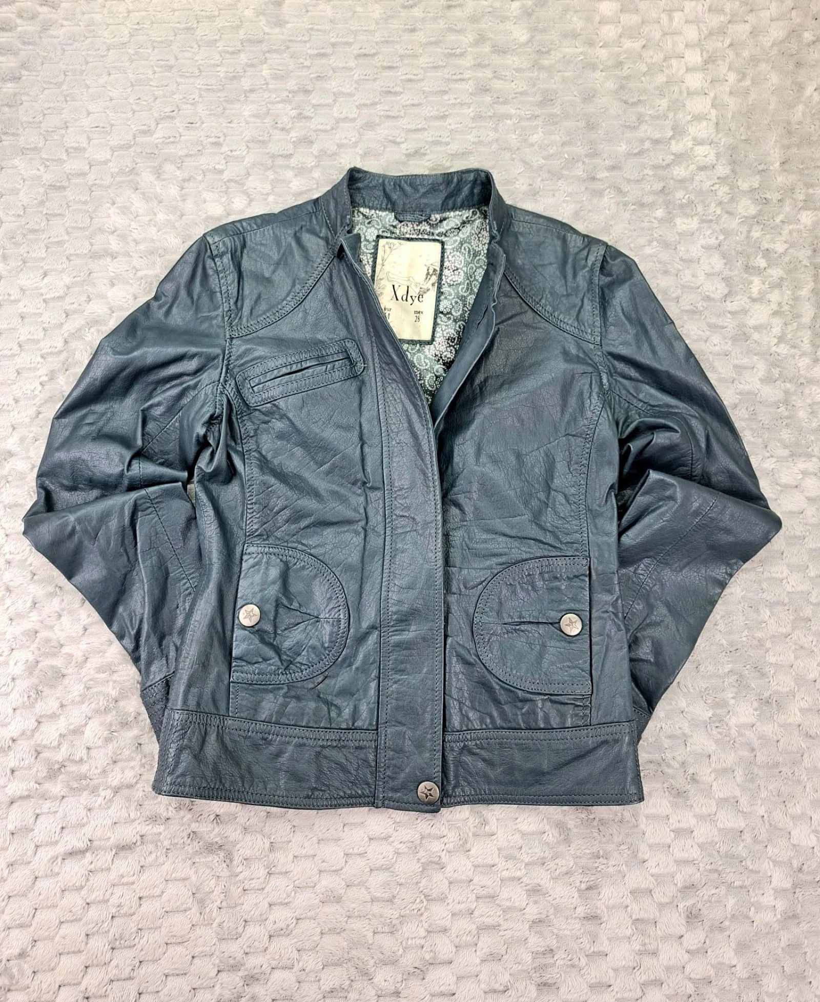 Xdye Leather Biker Jacket Vintage Y2K 2000s Teal Blue